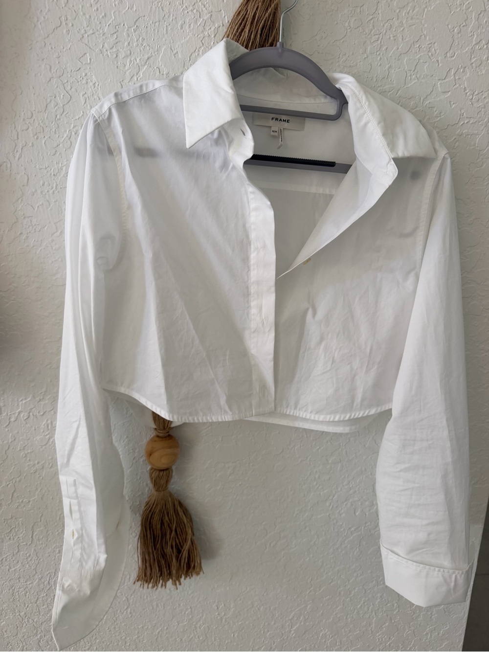 Frame Denim Cropped White Poplin Button-Down